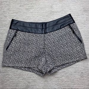 Wool Houndstooth Shorts Faux Leather